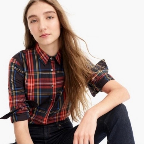 J Crew Perfect Shirt in Stewart Tartan Cotton Poplin - Picture 6 of 11